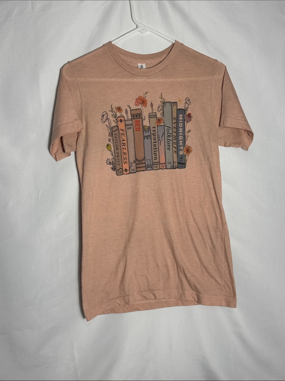 Taylor Swift Album Graphic Short-Sleeve Tee with Bookstack Print and Flowers